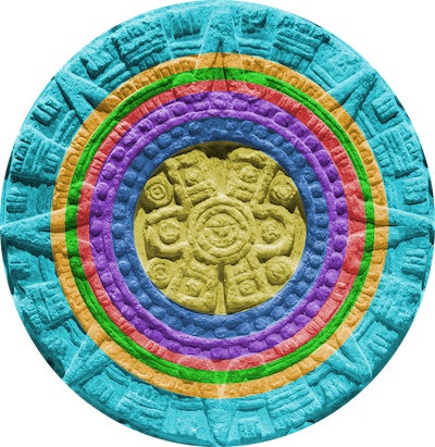Image of color coded Aztec Moon. Each Moon's layer has a collor associated